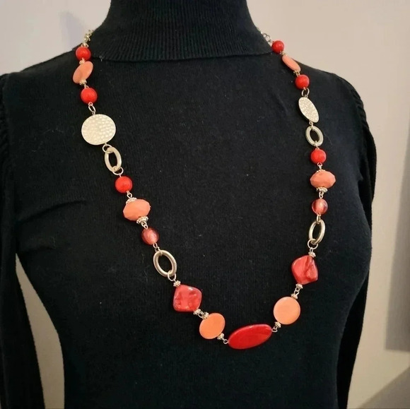 Long Jules B Orange Coral Beaded Necklace - Picture 1 of 8
